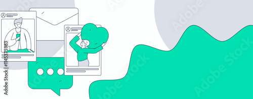 Virtual characters social communication concept business flat vector hand drawn illustration
