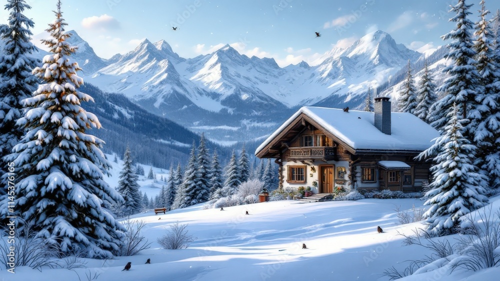 A cozy cabin in a snowy landscape, capturing the essence of winter, ideal for holiday and seasonal content. A cozy cabin in a snowy landscape, capturing the essence of winter, ideal for holiday and seasonal content.