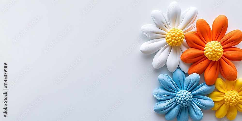 Colorful Clay Flowers on White Background Colorful Clay Flowers on White Background