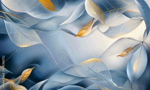 Serene Blue and Gold Leaves Abstract Art