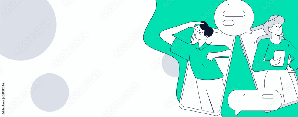 Virtual characters social communication concept business flat vector hand drawn illustration
Virtual characters social communication concept business flat vector hand drawn illustration