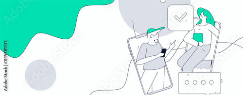 Virtual characters social communication concept business flat vector hand drawn illustration
