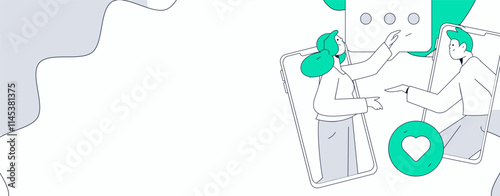 Virtual characters social communication concept business flat vector hand drawn illustration
