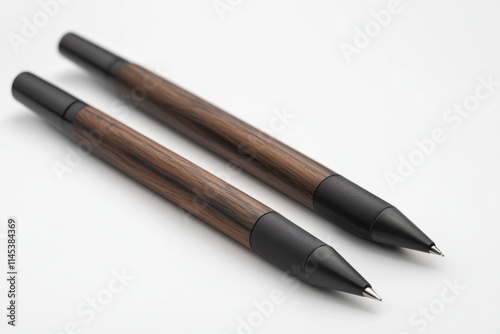 Elegant Wooden Mechanical Pencils on White Background Pair of Writing Instruments