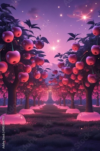 Wallpaper Mural A magical cherry grove glowing under a twilight sky, with oversized cherries glistening like jewels on the trees Torontodigital.ca