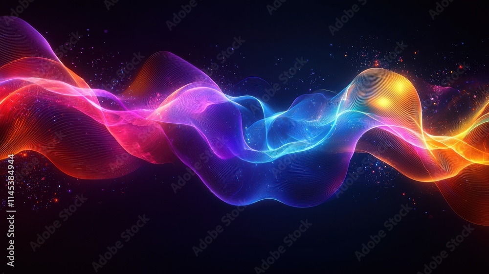 Colorful light waves flowing like ribbons abstract art digital design dark background dynamic patterns Colorful light waves flowing like ribbons abstract art digital design dark background dynamic patterns