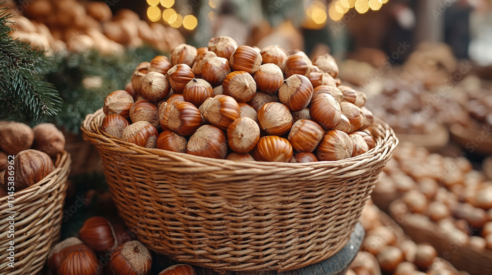 Roasted chestnuts, a popular winter street food, sizzling in a market amidst the blurred daylight, embodying warmth, nostalgia, and the chaos of wintertime hustle and festive energy Roasted chestnuts, a popular winter street food, sizzling in a market amidst the blurred daylight, embodying warmth, nostalgia, and the chaos of wintertime hustle and festive energy