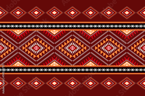Geometric ethnic oriental seamless pattern traditional Design for background,carpet,wallpaper.clothing,wrapping,Batik fabric,Vector illustration.embroidery style - Sadu, sadou, sadow or sado