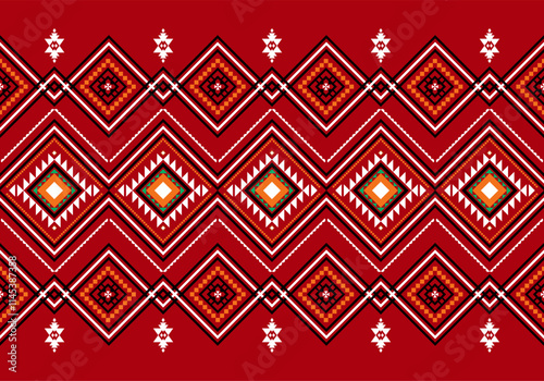 Geometric ethnic oriental seamless pattern traditional Design for background,carpet,wallpaper.clothing,wrapping,Batik fabric,Vector illustration.embroidery style - Sadu, sadou, sadow or sado
