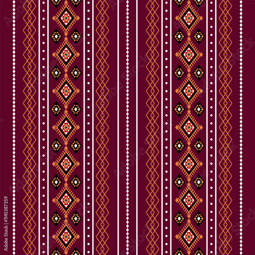 Geometric ethnic oriental seamless pattern traditional Design for background,carpet,wallpaper.clothing,wrapping,Batik fabric,Vector illustration.embroidery style - Sadu, sadou, sadow or sado