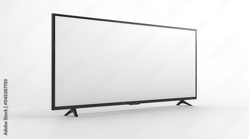 Flatscreen TV with a white blank display isolated on a white background minimalistic and futuristic design Flatscreen TV with a white blank display isolated on a white background minimalistic and futuristic design