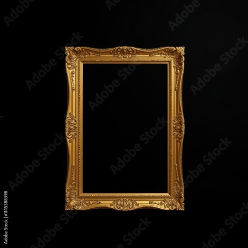 Gold antique picture frame isolated on black background frame isolated frame border design background isolated photo