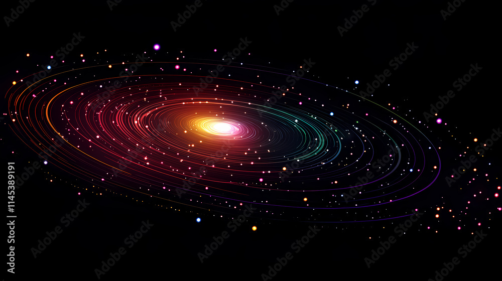 Obraz premium A black hole with a glowing constellation of various colors revolves around a black hole in the universe. Constellation. Illustration