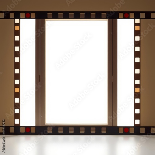 Long 35mm film strip with empty or blank window element s frame isolated frame border design background isolated photo