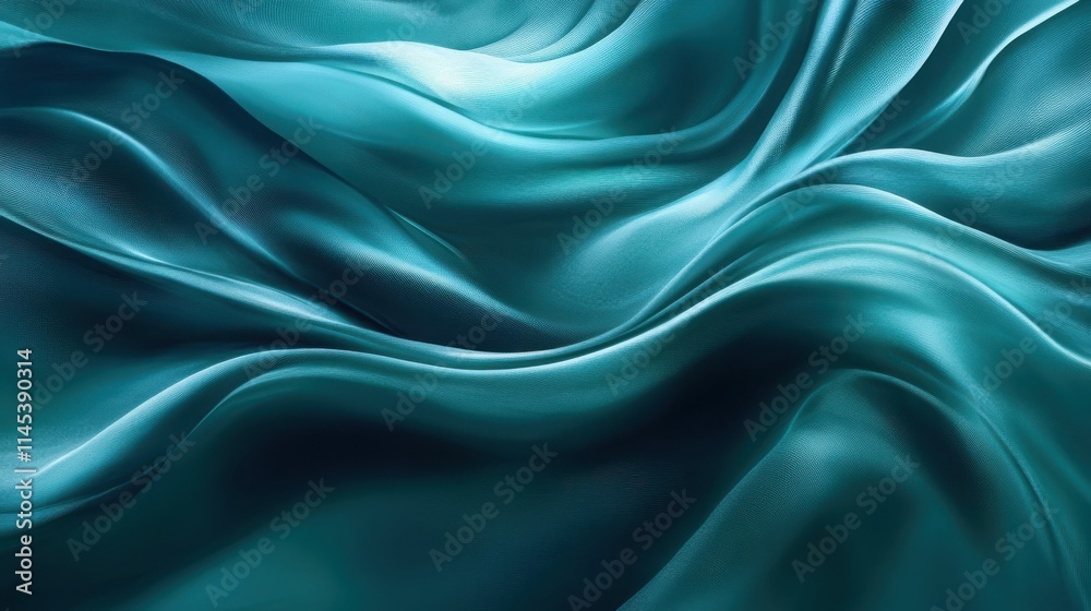 Fototapeta premium Teal Silk Fabric Draped in Soft Waves
