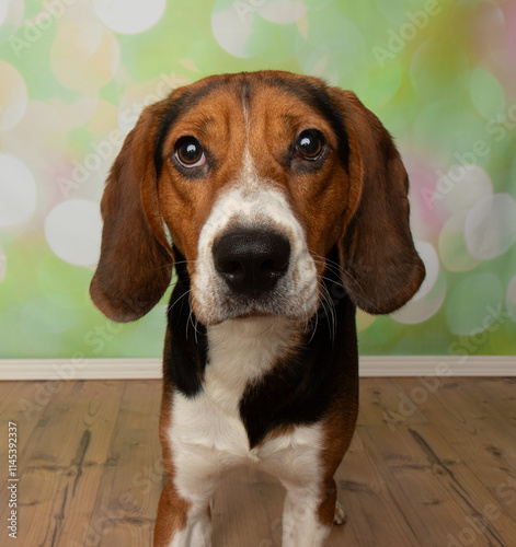 walker hound beagle mix dog head portrait photo