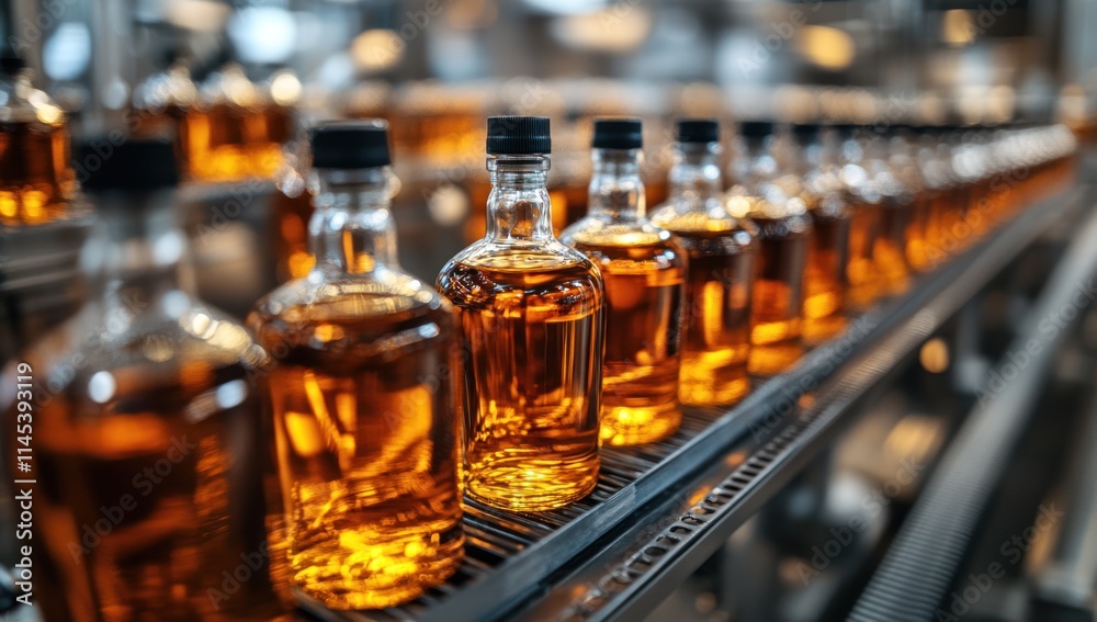 Bottles of Alcohol on a Conveyor Belt Bottles of Alcohol on a Conveyor Belt