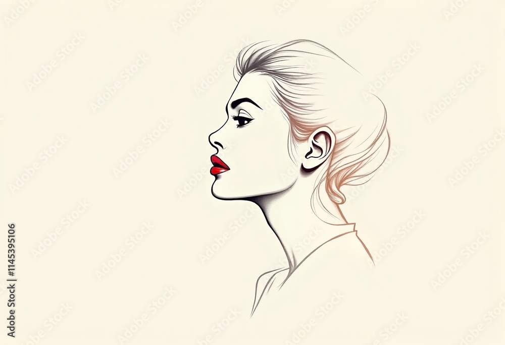 Chic Minimalist Line Art of a Woman: Expressive Profile with Soft Brushstrokes and Low-Saturation Colors, Embracing French Artistic Heritage Chic Minimalist Line Art of a Woman: Expressive Profile with Soft Brushstrokes and Low-Saturation Colors, Embracing French Artistic Heritage