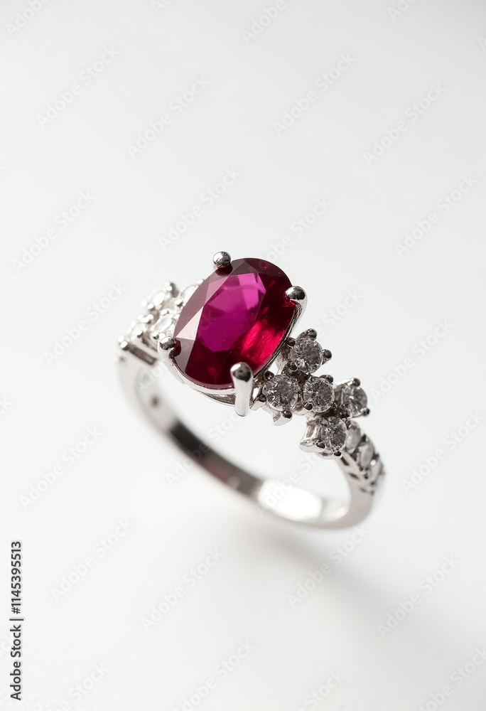 Stunning Red Oval-Cut Ruby Ring in White Gold Surrounded by Sparkling Diamonds - A Captivating Jewelry Piece for Every Occasion Stunning Red Oval-Cut Ruby Ring in White Gold Surrounded by Sparkling Diamonds - A Captivating Jewelry Piece for Every Occasion