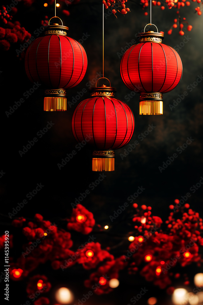 Chinese New Year golden red lantern template, decorated with hanging lanterns, with a festive and luxurious feel, for Asian Traditional Holidays Chinese New Year golden red lantern template, decorated with hanging lanterns, with a festive and luxurious feel, for Asian Traditional Holidays