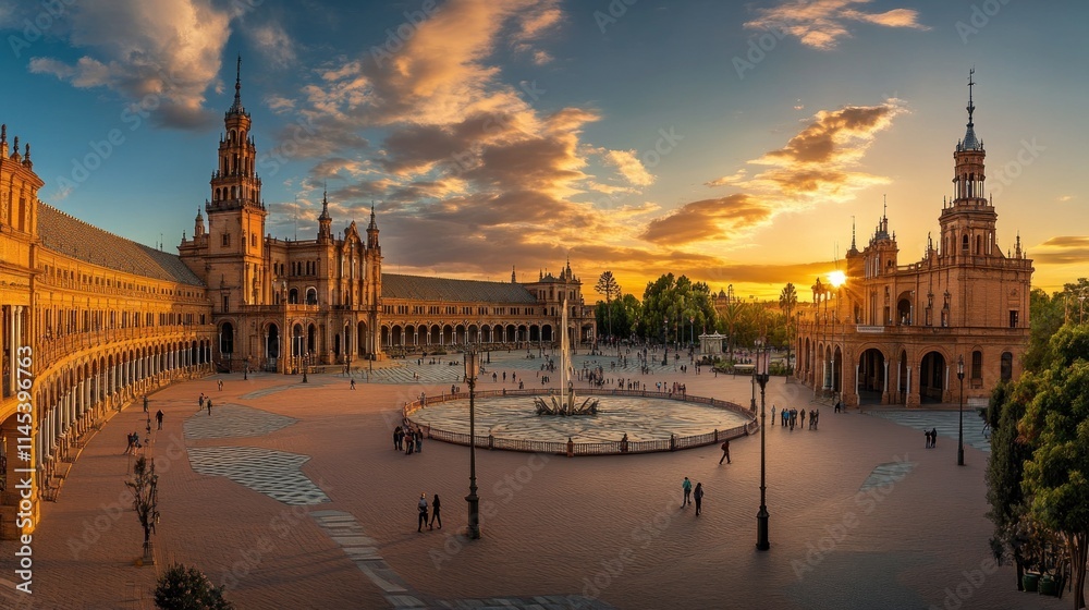Naklejka premium Plaza de Espana, Seville at Sunset