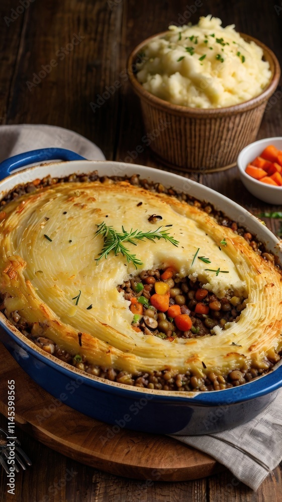Vegetarian Shepherd's Pie with Hearty Lentils, Savory Mushrooms, and Colorful Vegetables Vegetarian Shepherd's Pie with Hearty Lentils, Savory Mushrooms, and Colorful Vegetables