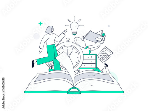 World Book Day Reading Character Flat Vector Concept Operation Hand Drawn Illustration
