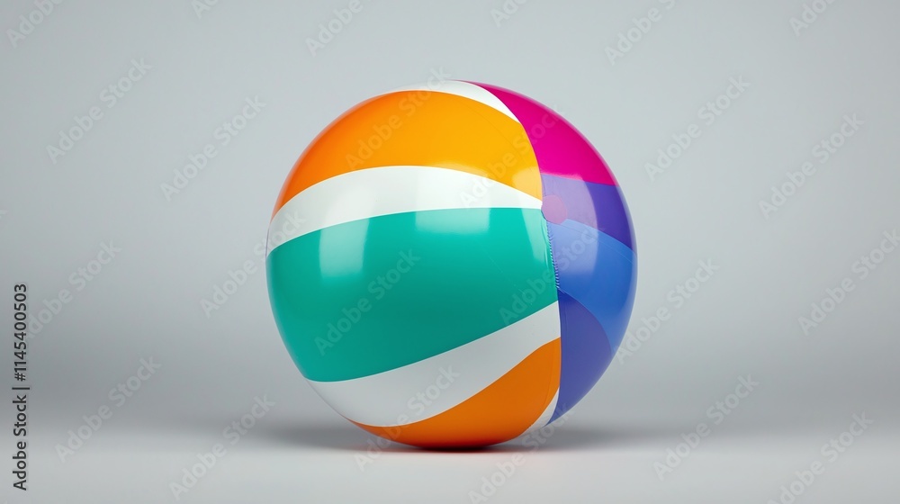 Colorful Beach Ball on Grey Background, Summer Fun Colorful Beach Ball on Grey Background, Summer Fun