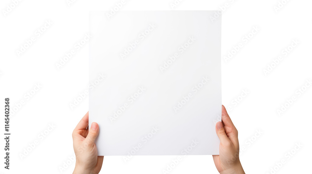 Hand holding blank paper isolated on transparent background Remove png, Clipping Path, pen tool