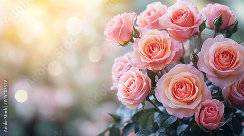 Delicate sweet pastel roses symbolize love, grace, and innocence, creating a dreamlike ambiance with their soft hues and blurred texture, perfect for romantic and ethereal designs