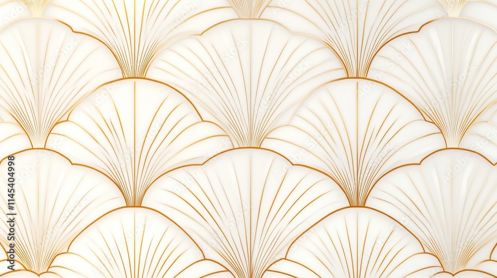 13.White and gold art deco seamless pattern, designed with a soft geometric scale motif; the gold lines create a repeating pattern of shell-like shapes, evoking a sense of classic, minimalist 13.White and gold art deco seamless pattern, designed with a soft geometric scale motif; the gold lines create a repeating pattern of shell-like shapes, evoking a sense of classic, minimalist