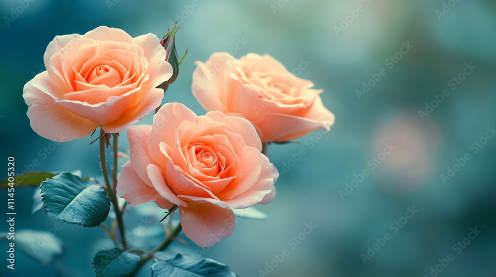 Delicate sweet pastel roses symbolize love, grace, and innocence, creating a dreamlike ambiance with their soft hues and blurred texture, perfect for romantic and ethereal designs