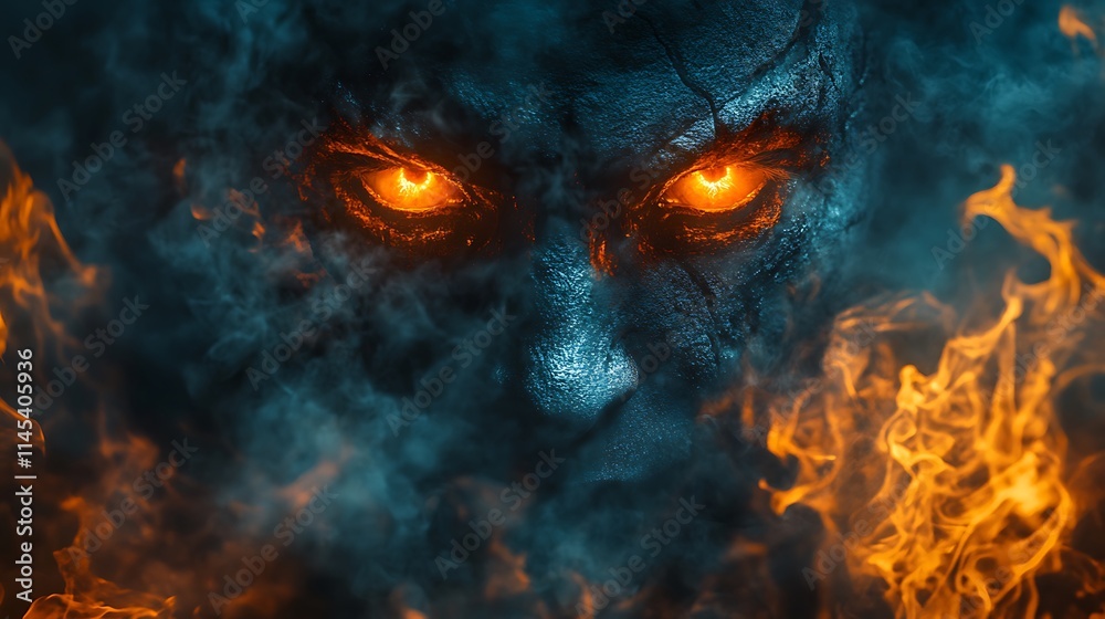 Fiery Demon Face Emerging From Smoke And Flames Fiery Demon Face Emerging From Smoke And Flames