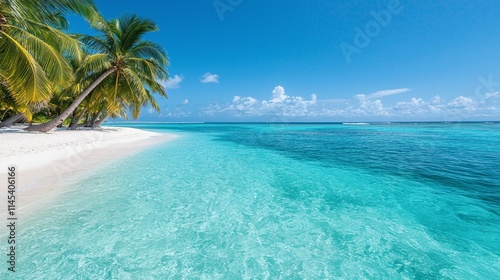 Idyllic Tropical Beach Paradise with Palm Trees and Azure Water