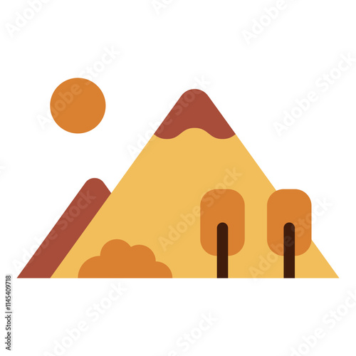Stylized Mountain Landscape with Sun and Trees
