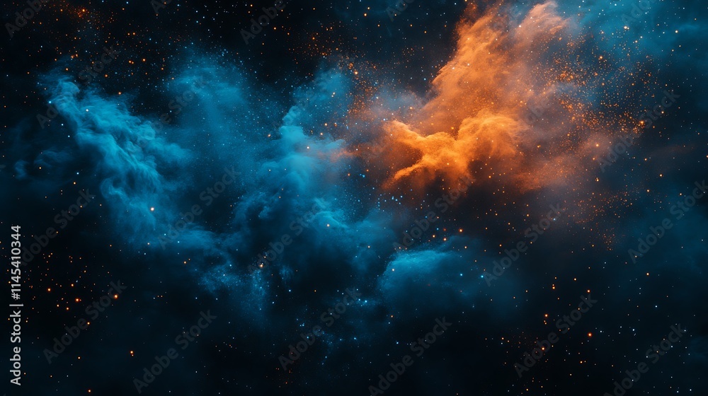 Fototapeta premium Celestial Nebula Blue Orange Cosmic Dust Clouds