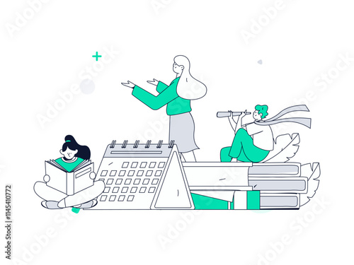 World Book Day Reading Character Flat Vector Concept Operation Hand Drawn Illustration
