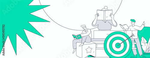 World Book Day Reading Character Flat Vector Concept Operation Hand Drawn Illustration
