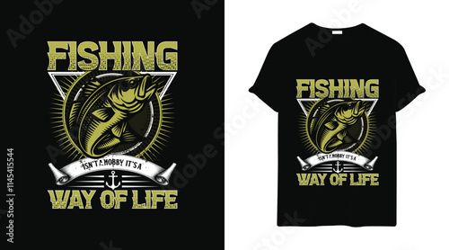 Detailed Fishing T-Shirt Design with Vintage Vibes, Outdoor fishing t-shirt design template