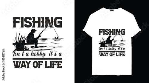 Outdoor fishing t-shirt design template, Black Fishing T shirt design layout template