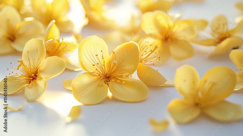 Fototapeta premium A close up of yellow flowers with a white background