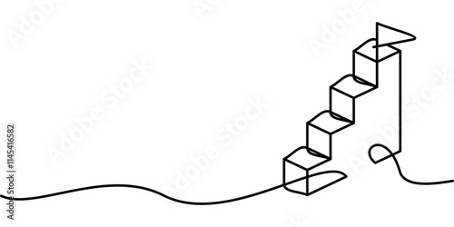 continuous line drawing of stairs with flag. abstract line art illustration symbolizing mission or goal