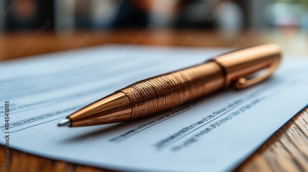 A close-up of a pen resting on a document, suggesting a formal or business context. A close-up of a pen resting on a document, suggesting a formal or business context.