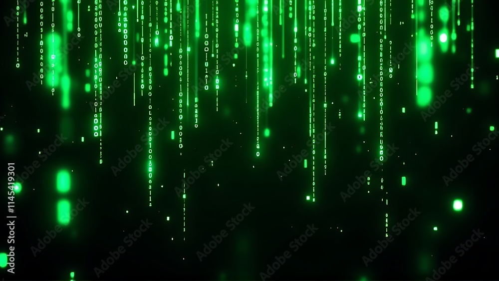 Green matrix code cascading down a dark background, resembling the iconic digital rain effect, perfect for tech, futuristic, or coding-related designs. Green matrix code cascading down a dark background, resembling the iconic digital rain effect, perfect for tech, futuristic, or coding-related designs.