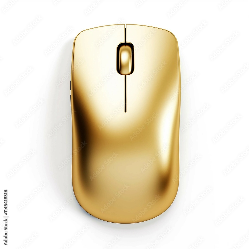Gold Computer Mouse, Isolated on white background, flat lay Gold Computer Mouse, Isolated on white background, flat lay