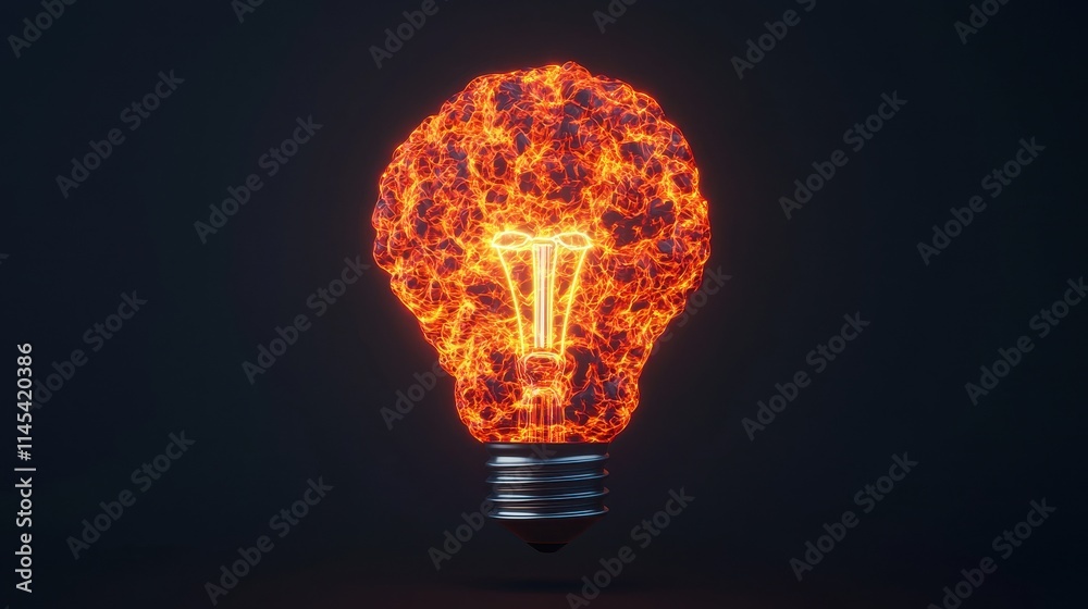 A glowing, fiery light bulb emits intense heat and energy, symbolizing innovation, creativity, and inspiration against a dark background. A glowing, fiery light bulb emits intense heat and energy, symbolizing innovation, creativity, and inspiration against a dark background.