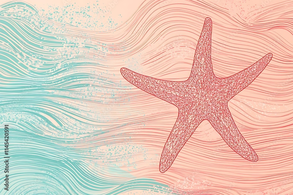 Abstract illustration of a starfish on wavy ocean background. Abstract illustration of a starfish on wavy ocean background.