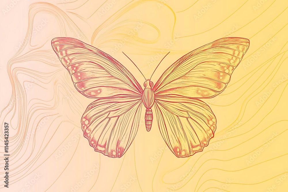 Fototapeta premium Detailed line art illustration of a butterfly on an abstract background.