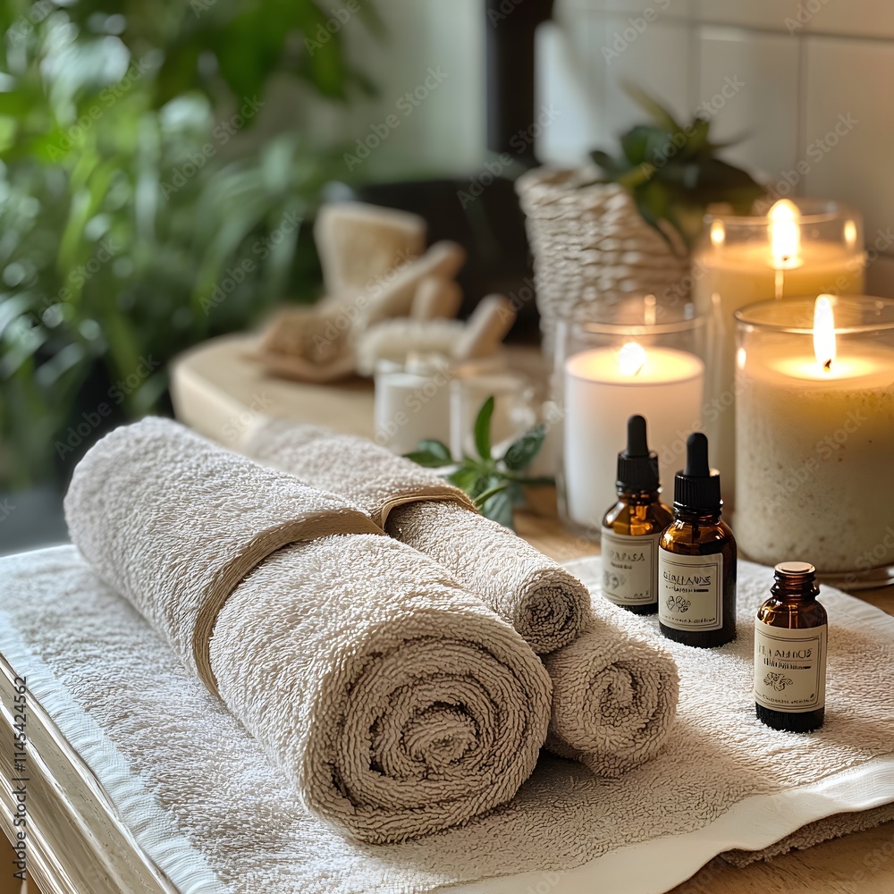 Fotografie Relaxing spa setup with candles AI generated illustration