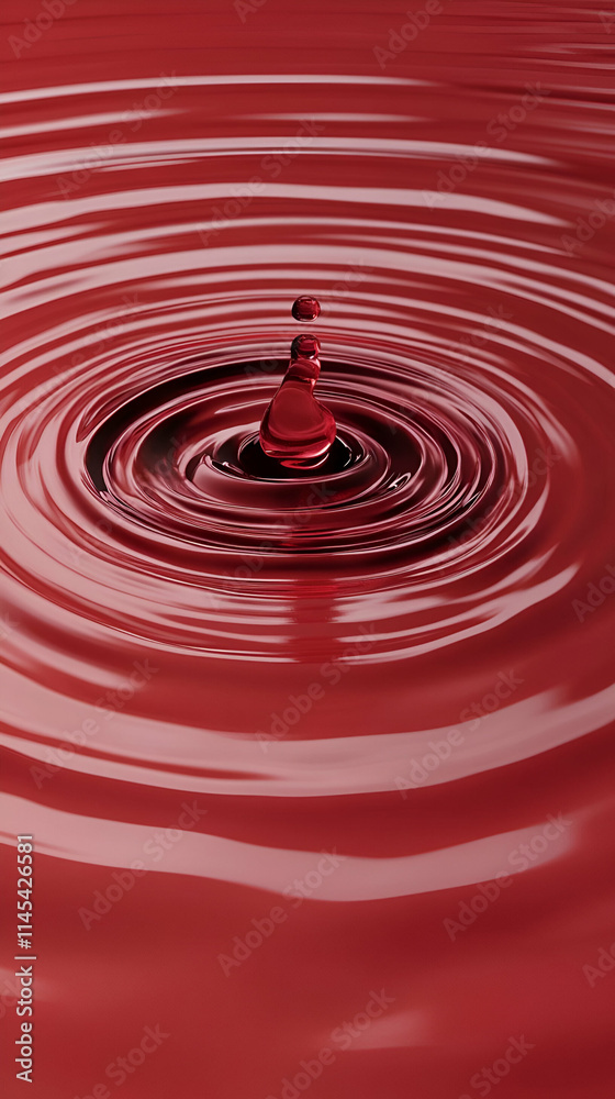 A close-up of a red liquid ripple with a drop creating concentric circles. A close-up of a red liquid ripple with a drop creating concentric circles.